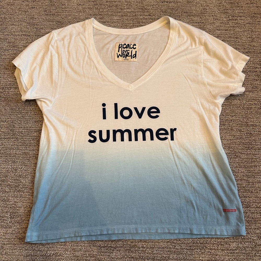Peace Love World Blue Ombre V-Neck Tee